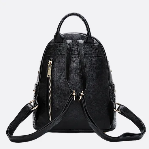 Women's cowhide leather backpack in crocodile print Rivet design